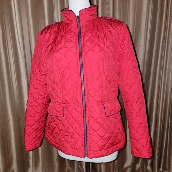Talbots Petites Red  Quilted Nylon Zip-Up Jacket Size Large Petite - Picture 1 of 11
